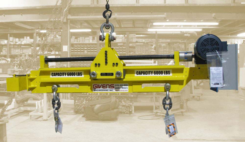 Load leveling spreader beam and frame lifters by Givens Engineering Inc. manufactured in Canada.